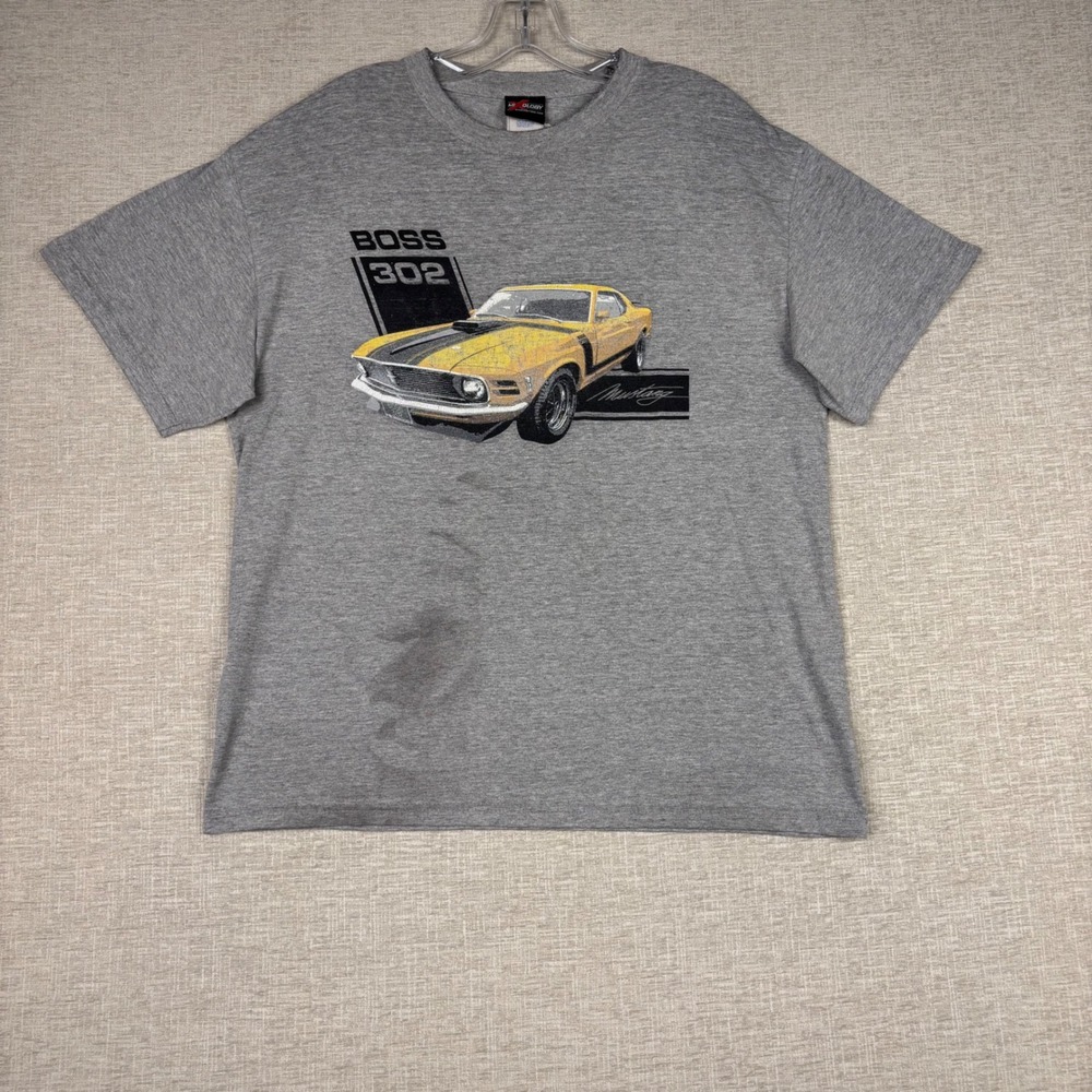 Mixology Mens Ford Mustang Boss 302 Graphic T-Shirt Gray Y2K Large